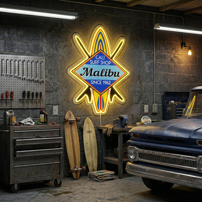 ShineNeon™ Malibu Cali Surf Shop LED Neon Sign - Retro Beach Vibe Wall Decor (USB Powered) - Shineneon
