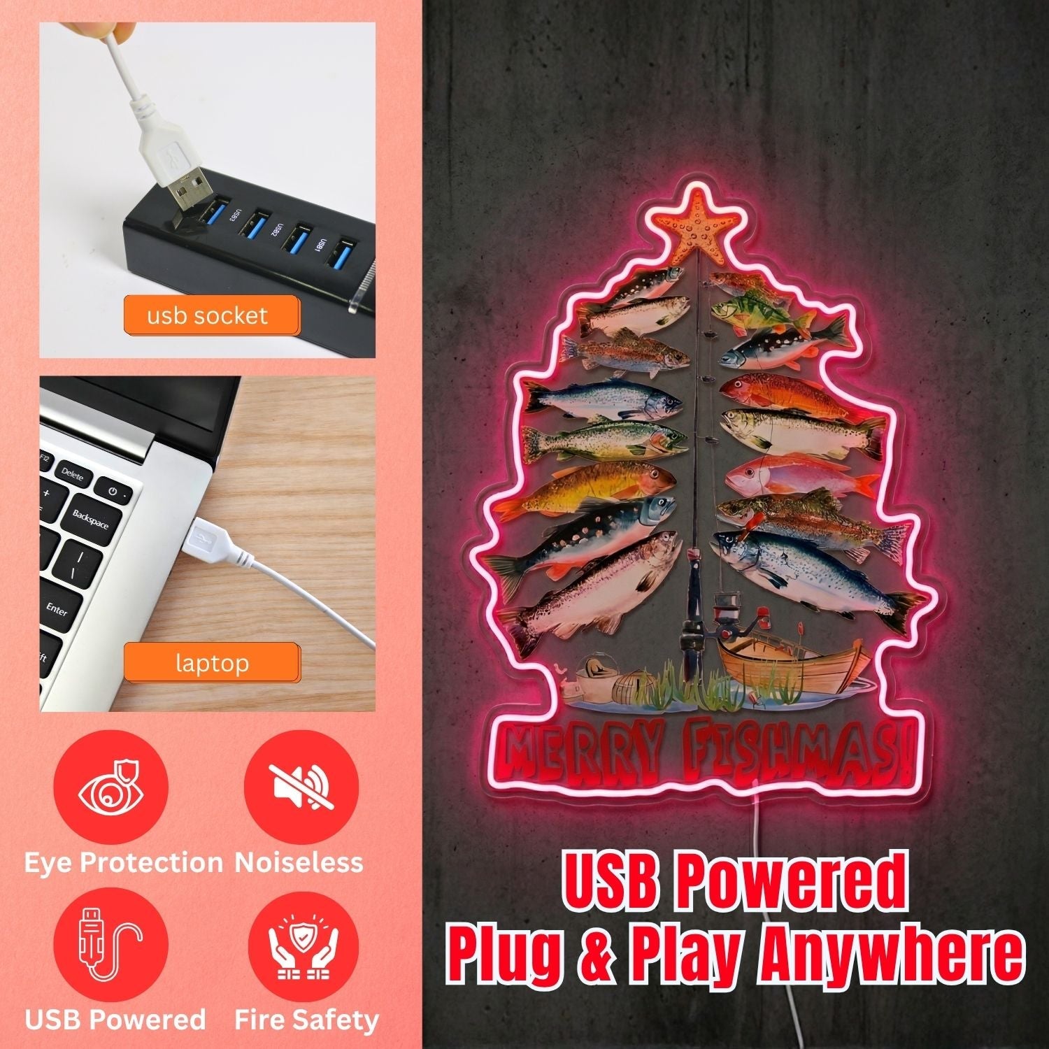 ShineNeon™ Merry Fishmas Tree neon sign USB Power - Shineneon