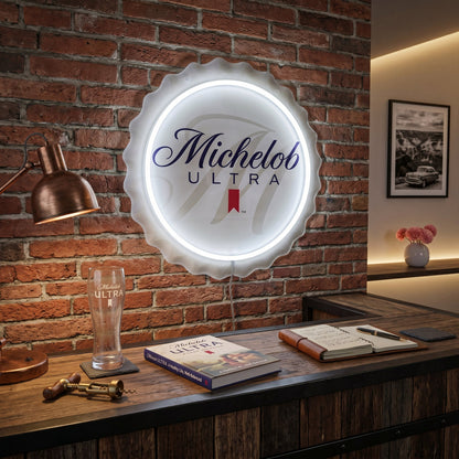 ShineNeon™ Michelob Ultra Bottle Cap Sign - Clean White Glow for Home Bar & Man Cave - Shineneon