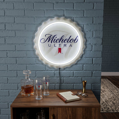 ShineNeon™ Michelob Ultra Bottle Cap Sign - Clean White Glow for Home Bar & Man Cave - Shineneon