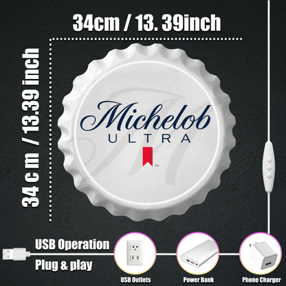 ShineNeon™ Michelob Ultra Bottle Cap Sign - Clean White Glow for Home Bar & Man Cave - Shineneon