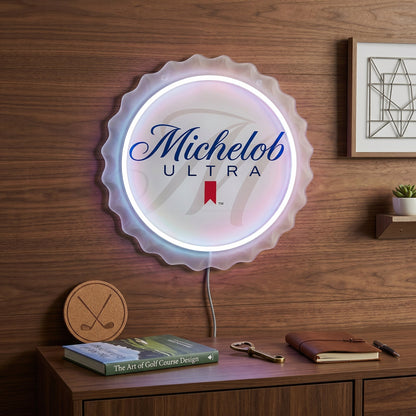 ShineNeon™ Michelob Ultra Bottle Cap Sign - Clean White Glow for Home Bar & Man Cave - Shineneon