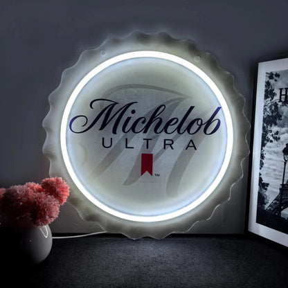 ShineNeon™ Michelob Ultra Bottle Cap Sign - Clean White Glow for Home Bar & Man Cave - Shineneon