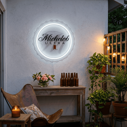ShineNeon™ Michelob Ultra Bottle Cap Sign - Clean White Glow for Home Bar & Man Cave - Shineneon