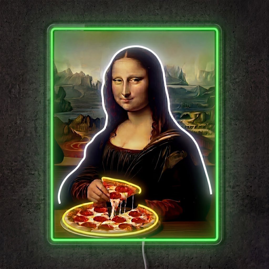 ShineNeon™ Mona Lisa Eating Pizza Classic Art Neon Sign USB Power - Shineneon