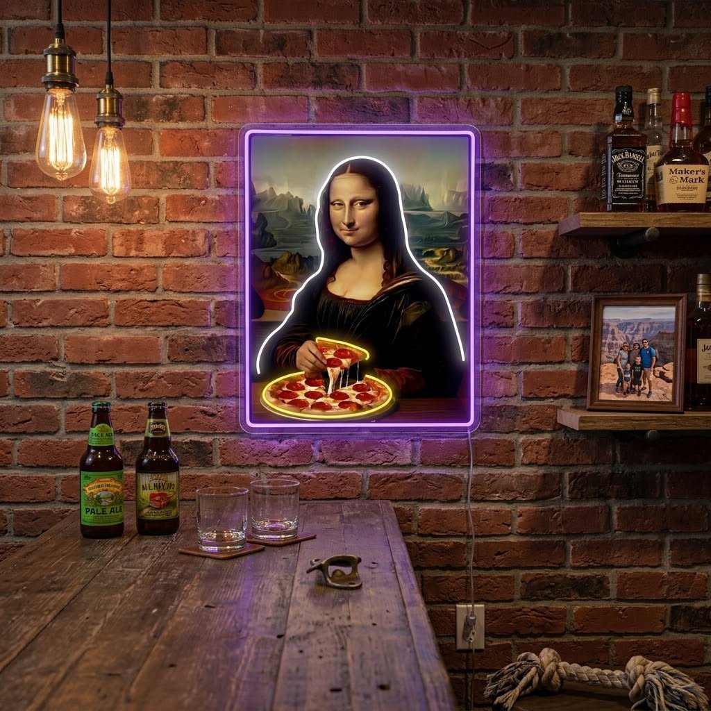 ShineNeon™ Mona Lisa Eating Pizza Classic Art Neon Sign USB Power - Shineneon