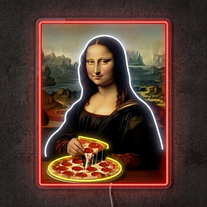ShineNeon™ Mona Lisa Eating Pizza Classic Art Neon Sign USB Power - Shineneon