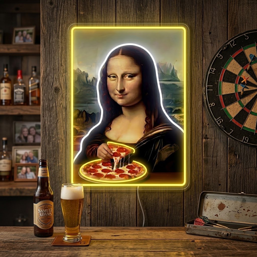 ShineNeon™ Mona Lisa Eating Pizza Classic Art Neon Sign USB Power - Shineneon