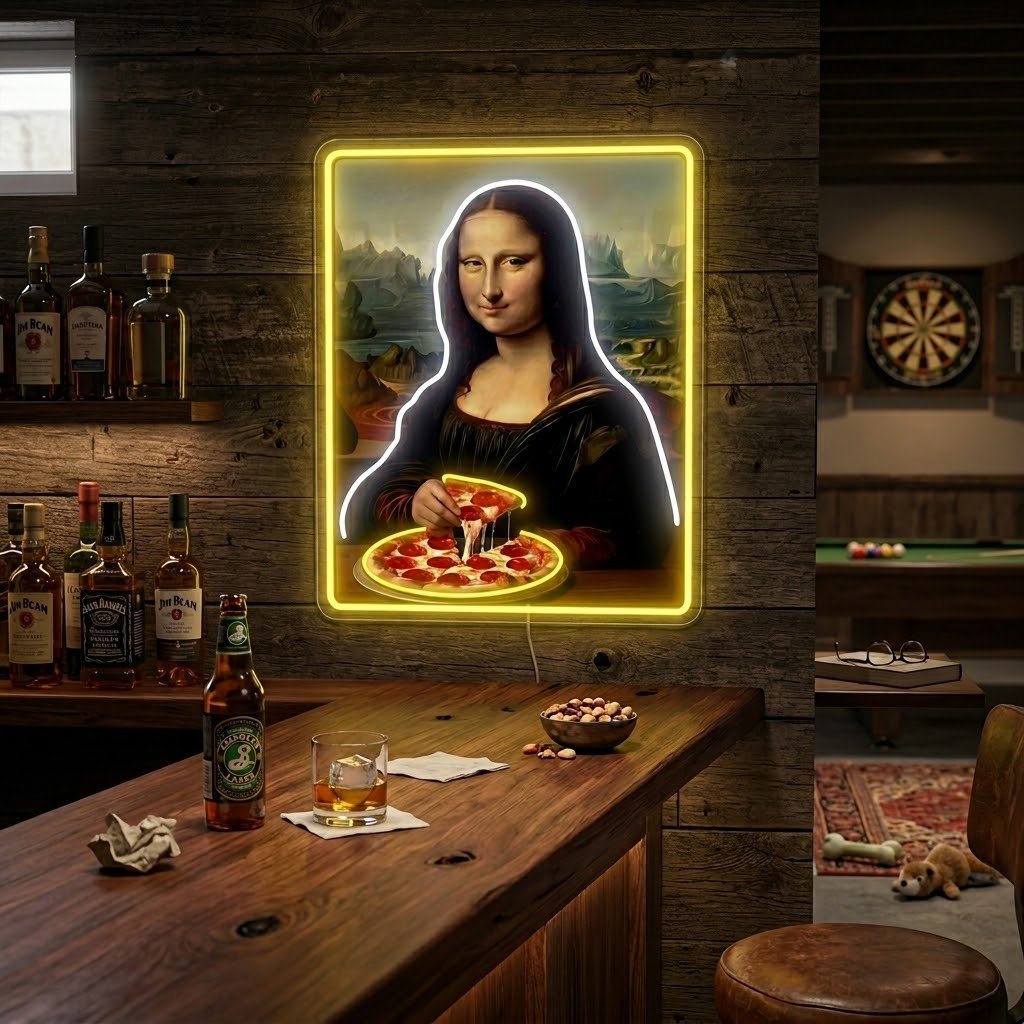 ShineNeon™ Mona Lisa Eating Pizza Classic Art Neon Sign USB Power - Shineneon