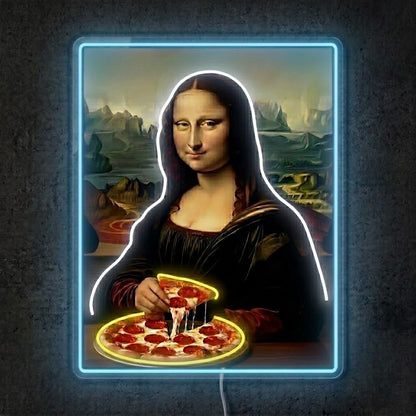 ShineNeon™ Mona Lisa Eating Pizza Classic Art Neon Sign USB Power - Shineneon