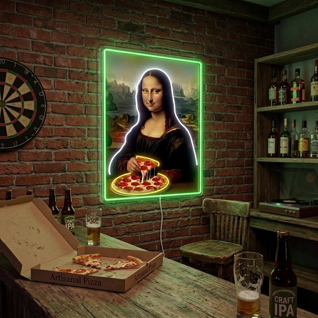 ShineNeon™ Mona Lisa Eating Pizza Classic Art Neon Sign USB Power - Shineneon