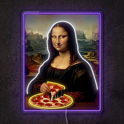 ShineNeon™ Mona Lisa Eating Pizza Classic Art Neon Sign USB Power - Shineneon