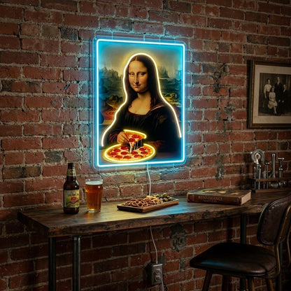 ShineNeon™ Mona Lisa Eating Pizza Classic Art Neon Sign USB Power - Shineneon