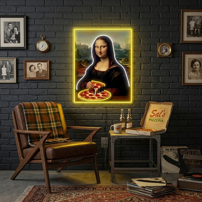 ShineNeon™ Mona Lisa Eating Pizza Classic Art Neon Sign USB Power - Shineneon