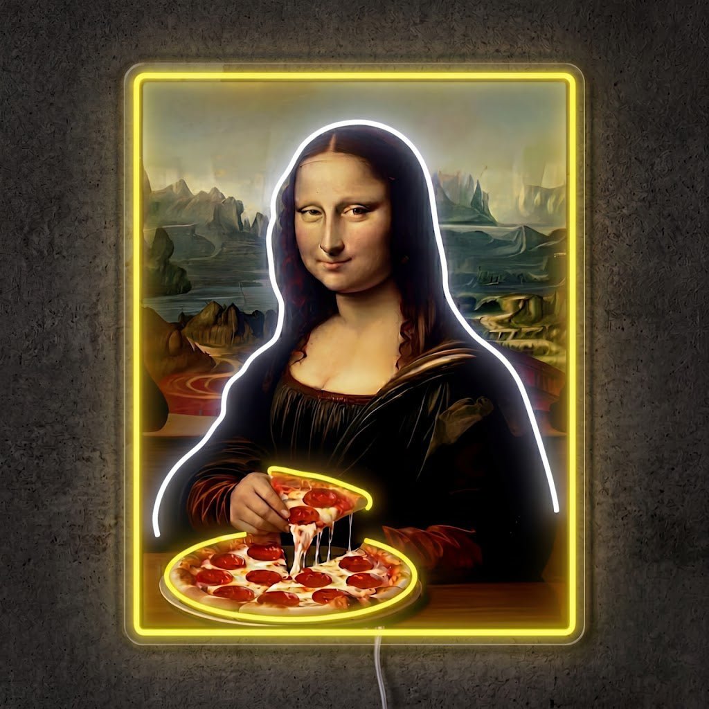 ShineNeon™ Mona Lisa Eating Pizza Classic Art Neon Sign USB Power - Shineneon