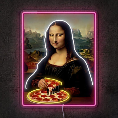 ShineNeon™ Mona Lisa Eating Pizza Classic Art Neon Sign USB Power - Shineneon