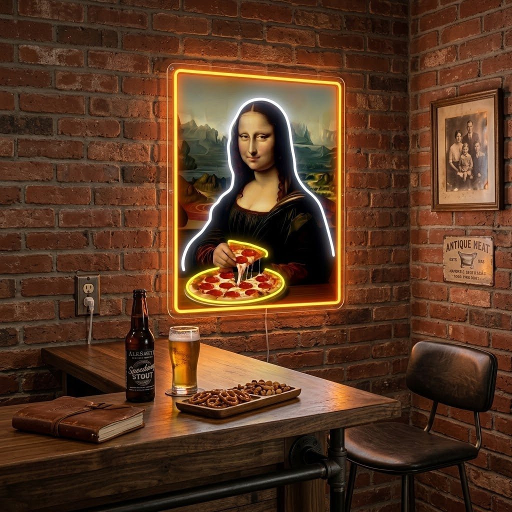 ShineNeon™ Mona Lisa Eating Pizza Classic Art Neon Sign USB Power - Shineneon