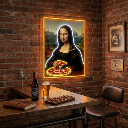 ShineNeon™ Mona Lisa Eating Pizza Classic Art Neon Sign USB Power - Shineneon