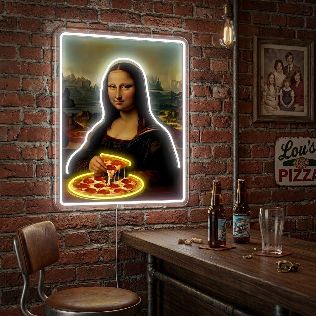 ShineNeon™ Mona Lisa Eating Pizza Classic Art Neon Sign USB Power - Shineneon