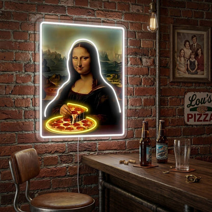 ShineNeon™ Mona Lisa Eating Pizza Classic Art Neon Sign USB Power - Shineneon