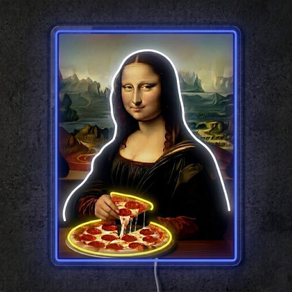 ShineNeon™ Mona Lisa Eating Pizza Classic Art Neon Sign USB Power - Shineneon