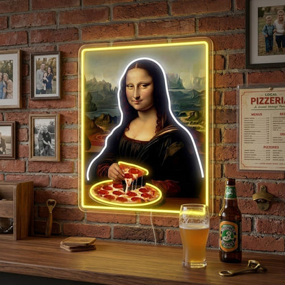 ShineNeon™ Mona Lisa Eating Pizza Classic Art Neon Sign USB Power - Shineneon