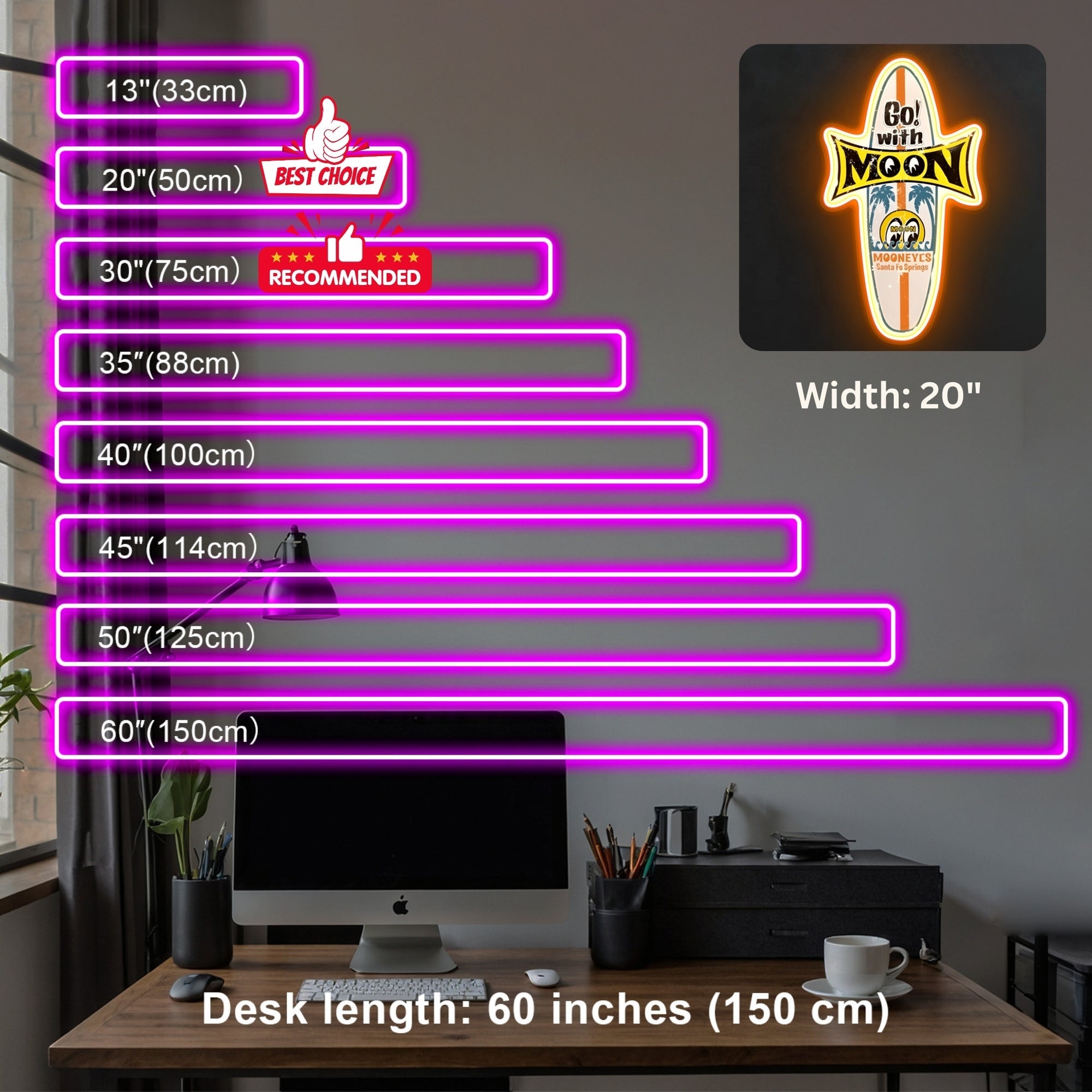 ShineNeonâ„?Mooneyes Surfboard LED Neon Sign - Retro Surf Wall Art Decor (USB Powered) - Shineneon