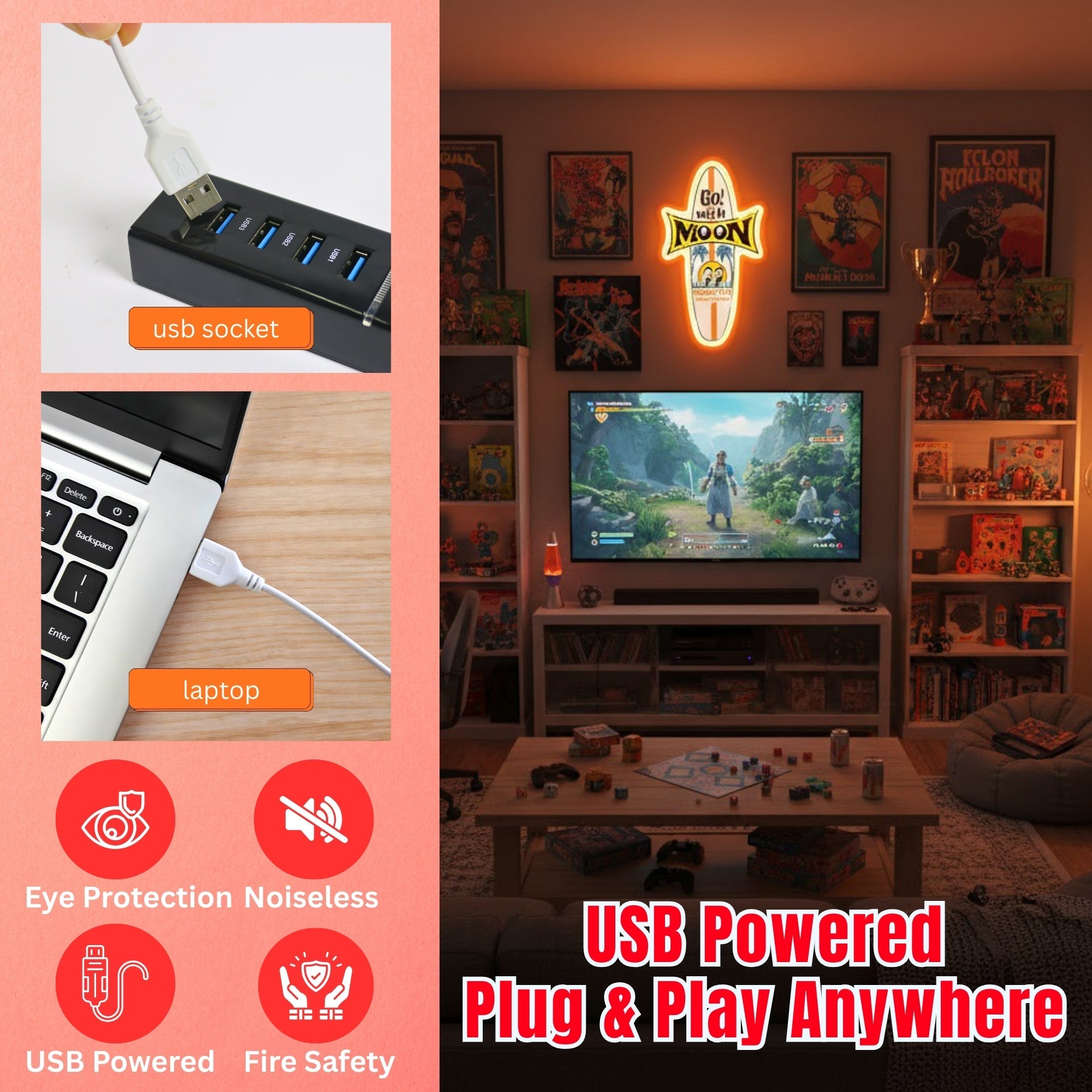 ShineNeon™ Mooneyes Surfboard LED Neon Sign - Retro Surf Wall Art Decor (USB Powered) - Shineneon