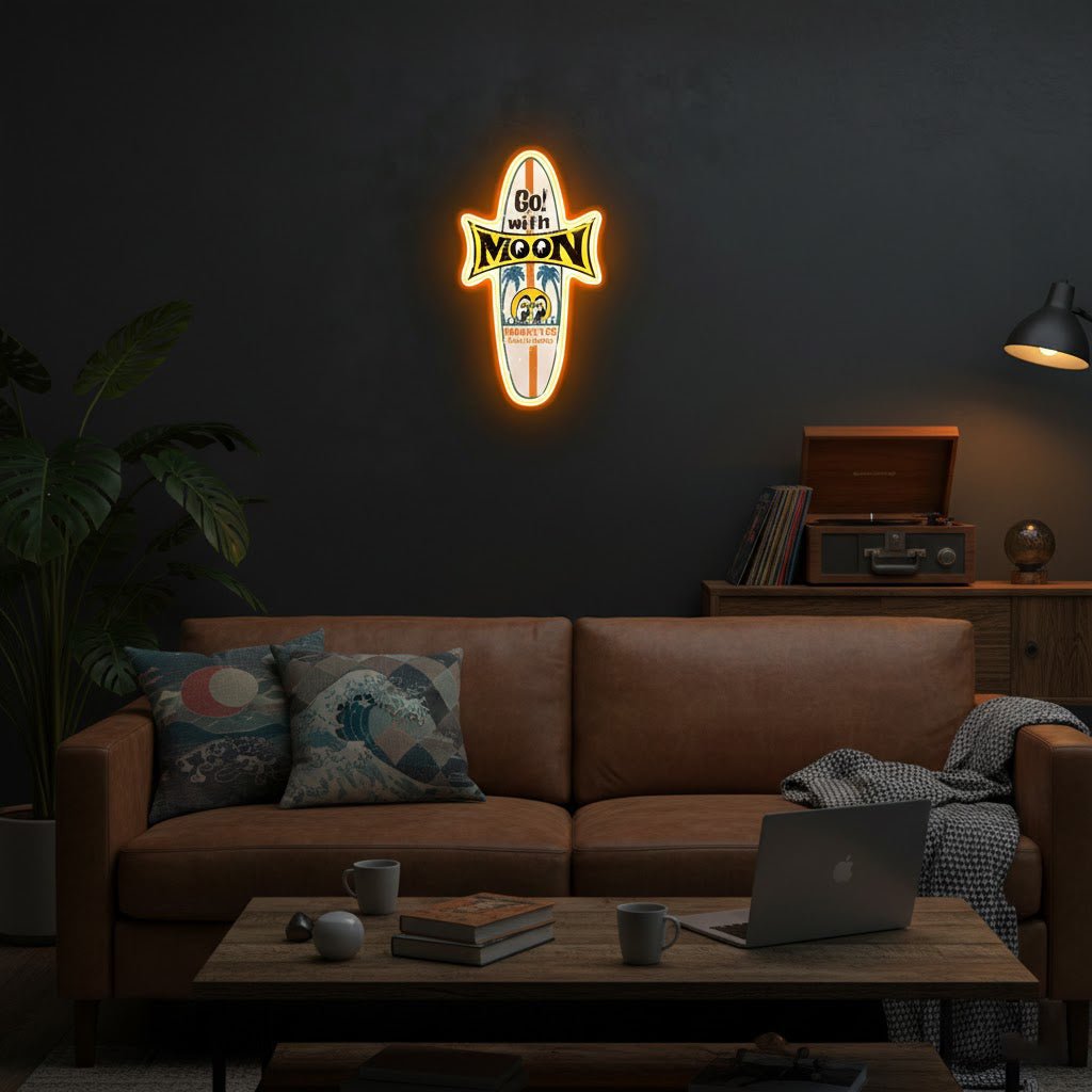 ShineNeonâ„?Mooneyes Surfboard LED Neon Sign - Retro Surf Wall Art Decor (USB Powered) - Shineneon