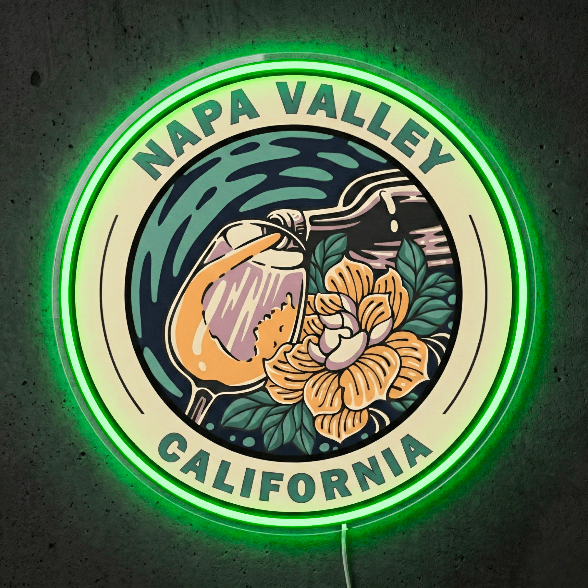 ShineNeon™ Napa Valley Wine Art LED Neon Sign - California Vineyard Wall Decor USB Powered - Shineneon