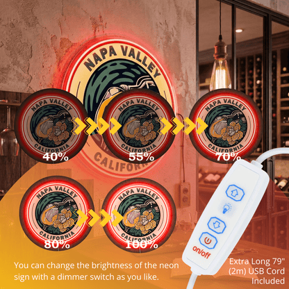 ShineNeon™ Napa Valley Wine Art LED Neon Sign - California Vineyard Wall Decor USB Powered - Shineneon