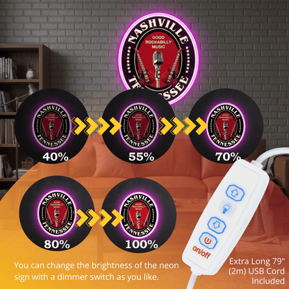 ShineNeon™ Nashville Tennessee Rockabilly LED Neon Sign - USB Power Music City Wall Decor - Shineneon