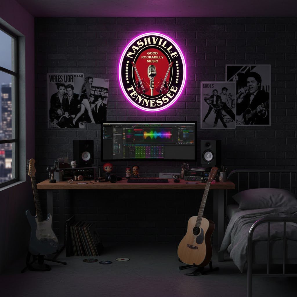 ShineNeon™ Nashville Tennessee Rockabilly LED Neon Sign - USB Power Music City Wall Decor - Shineneon