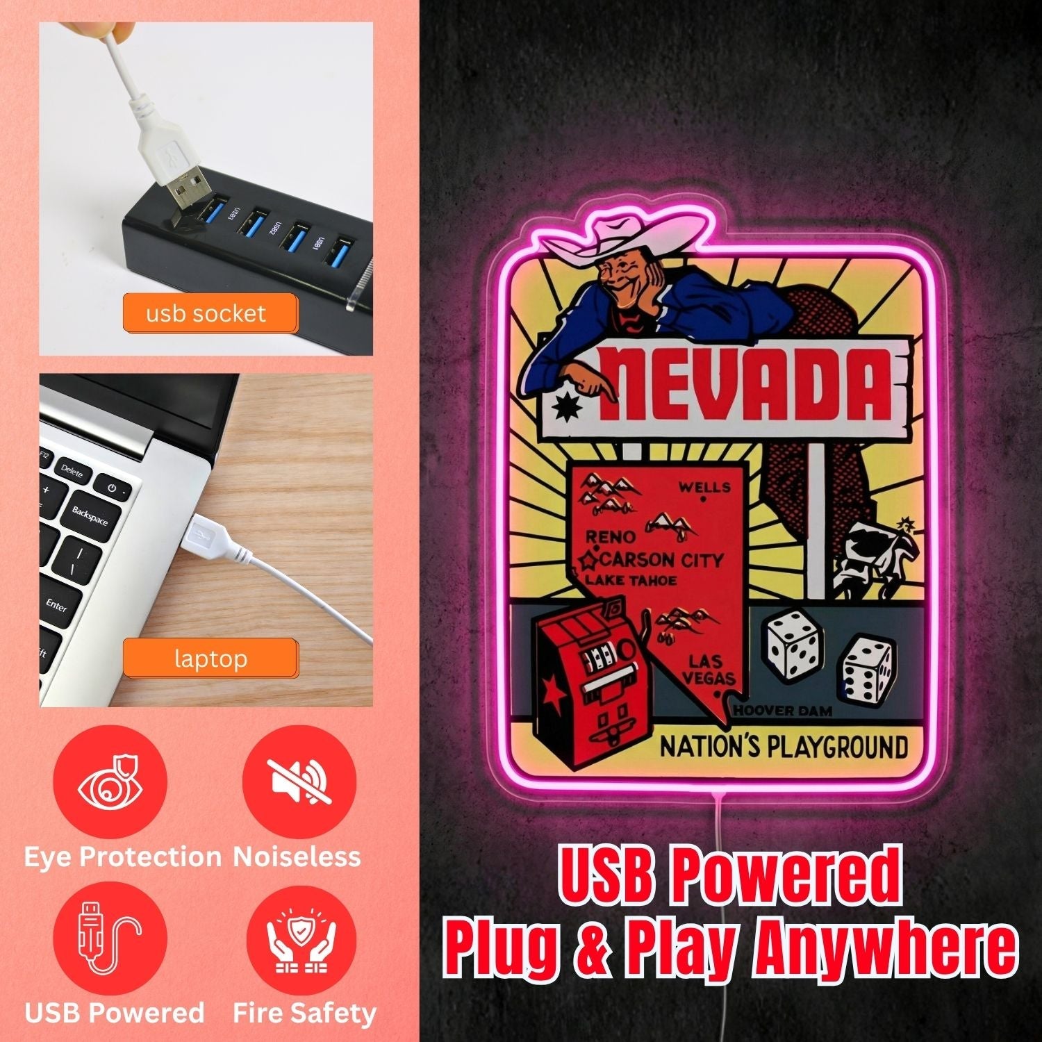 ShineNeon™ Nevada Retro Poster neon sign USB Power - Shineneon
