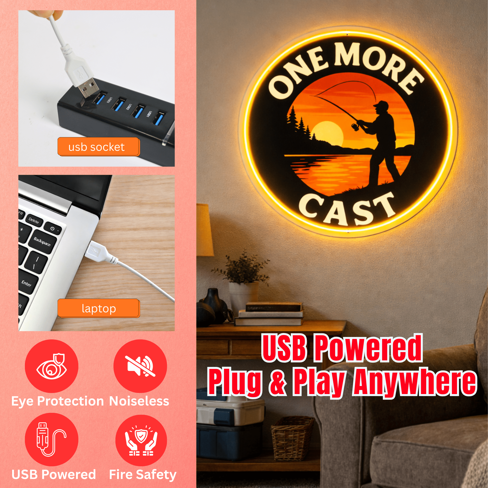 ShineNeon™ One More Cast Fishing LED Neon Sign - Sunset Lake House Wall Decor for Mancave - Shineneon