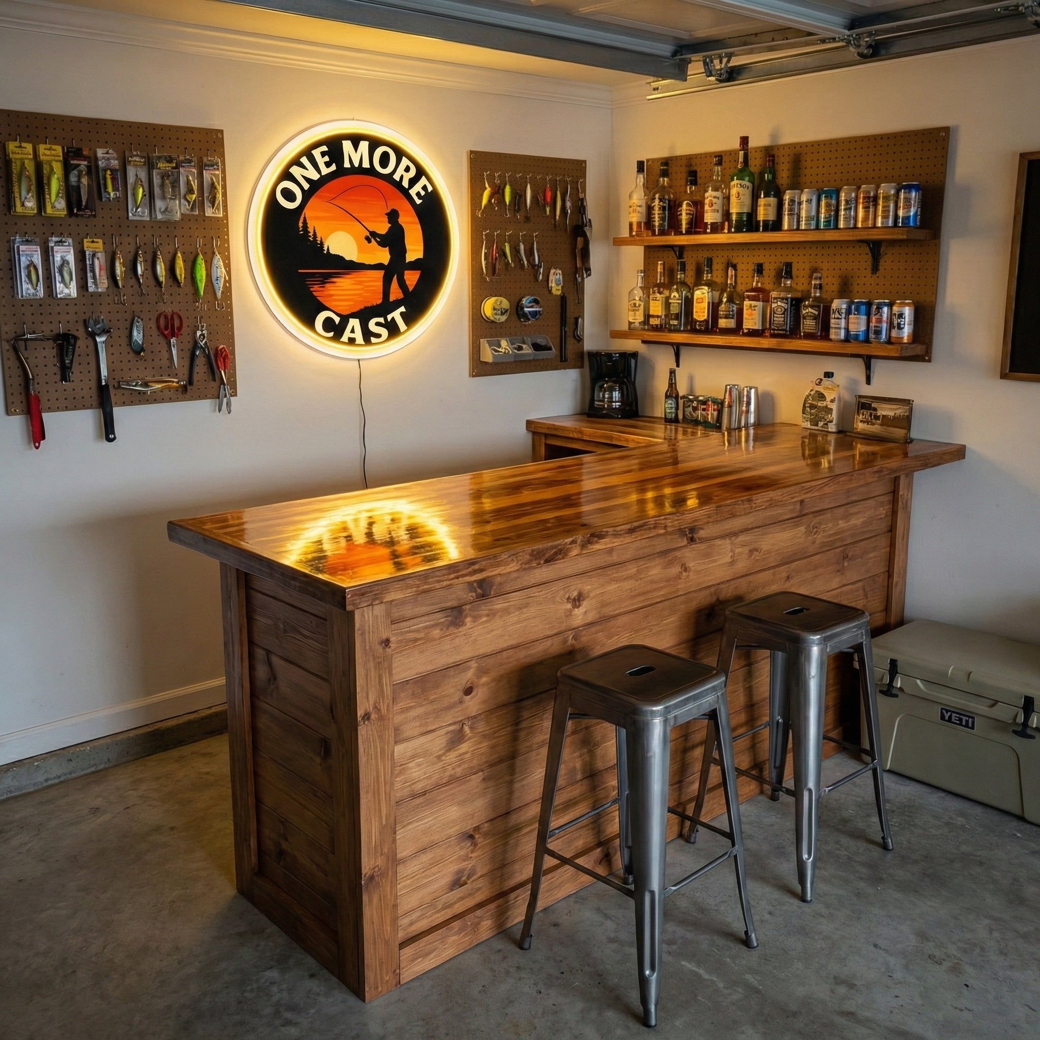 ShineNeon™ One More Cast Fishing LED Neon Sign - Sunset Lake House Wall Decor for Mancave - Shineneon