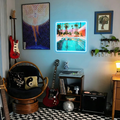 ShineNeon™ Palm Springs Poolside LED Neon Sign - Retro Desert Art USB Powered Wall Decor - Shineneon