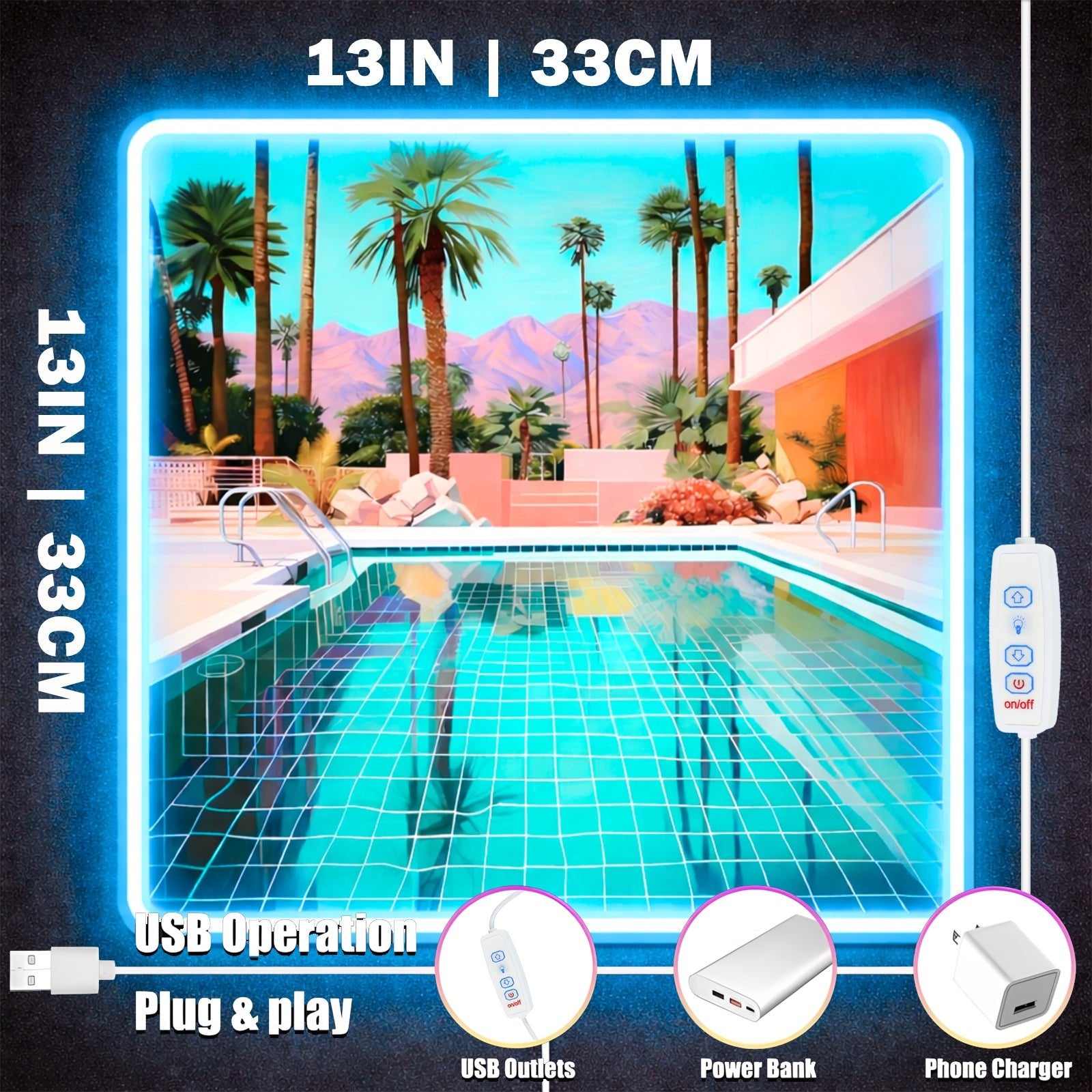 ShineNeon™ Palm Springs Poolside LED Neon Sign - Retro Desert Art USB Powered Wall Decor - Shineneon