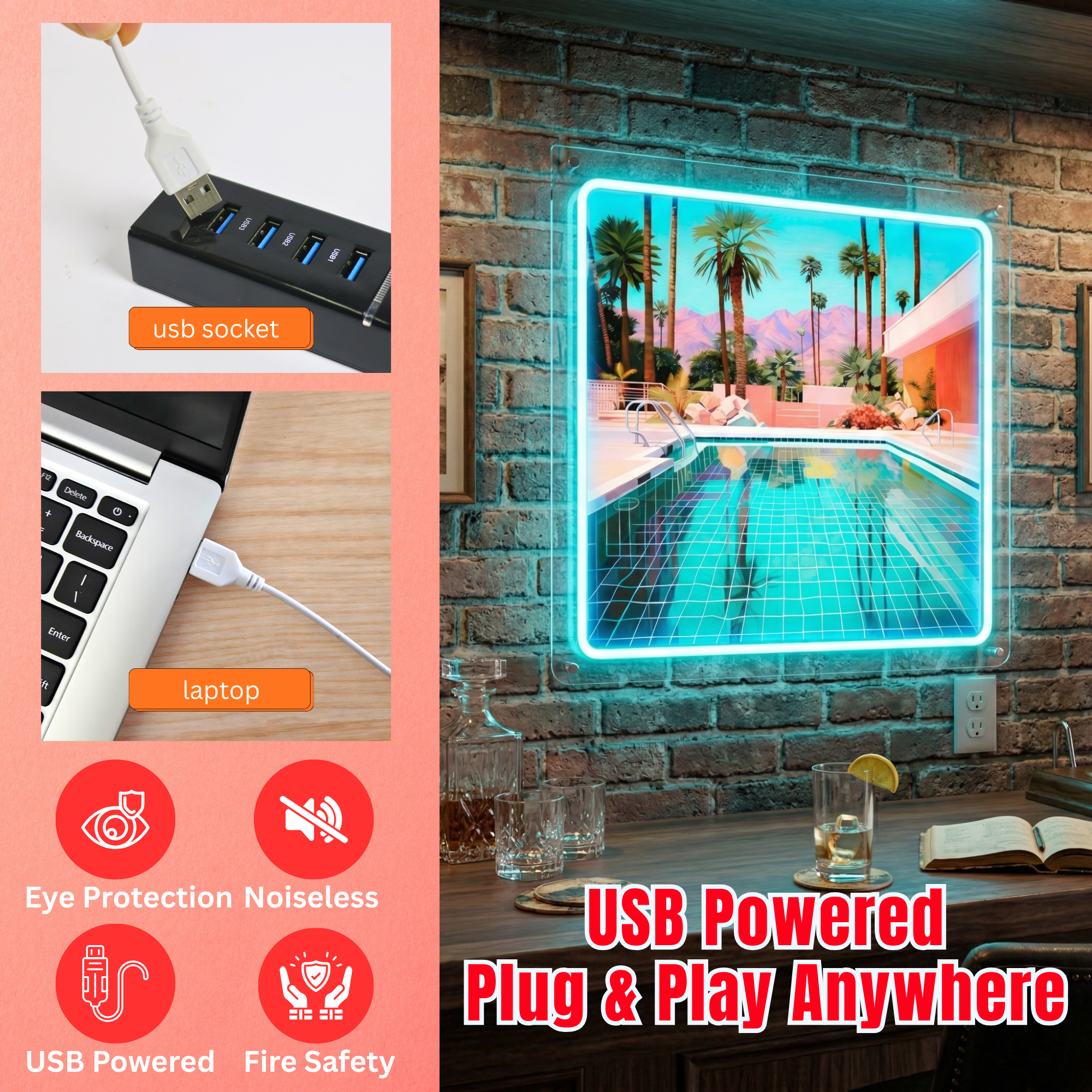 ShineNeon™ Palm Springs Poolside LED Neon Sign - Retro Desert Art USB Powered Wall Decor - Shineneon