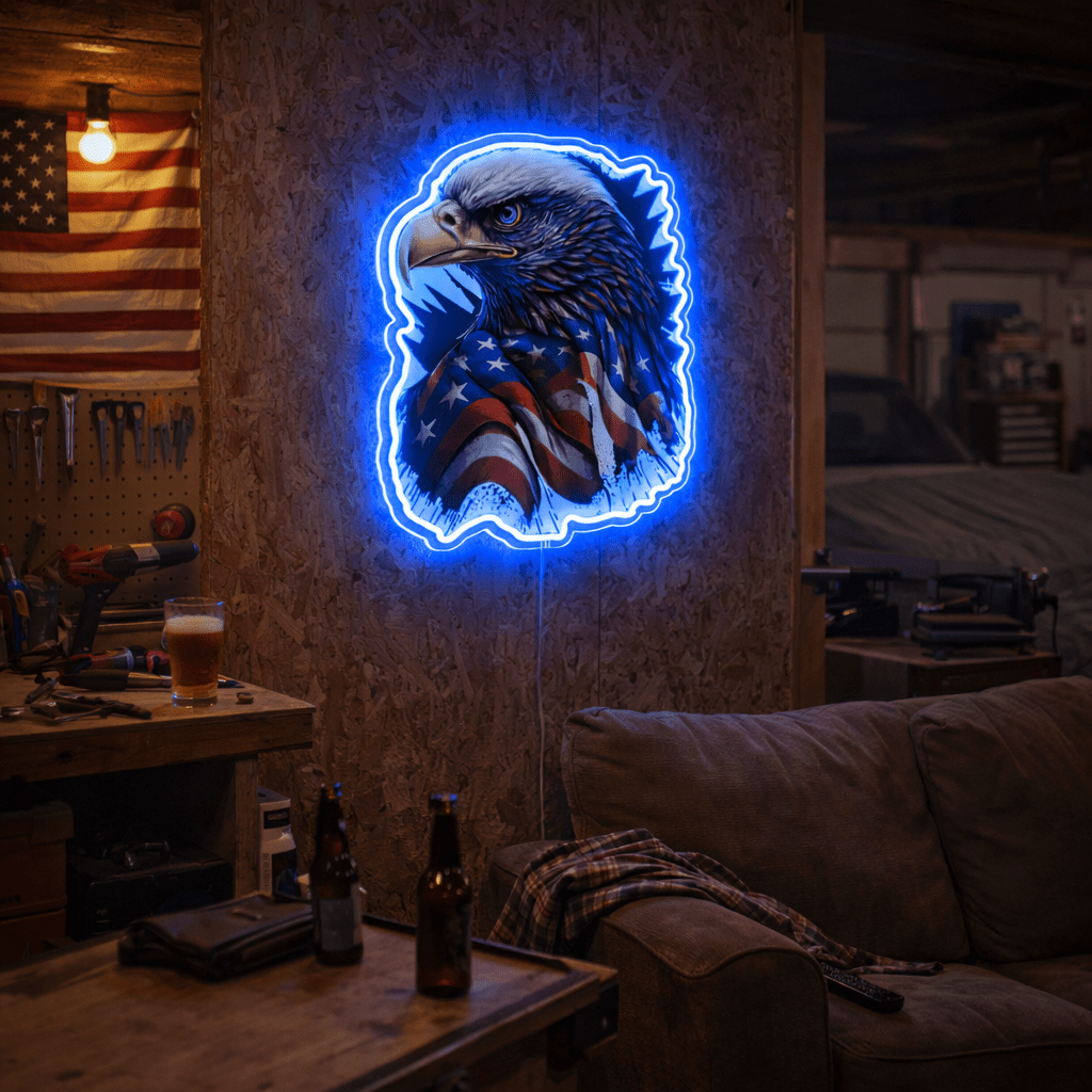 ShineNeon™ Patriotic American Eagle LED Sign - US Flag Wall Decor for Man Cave & Garage - Shineneon