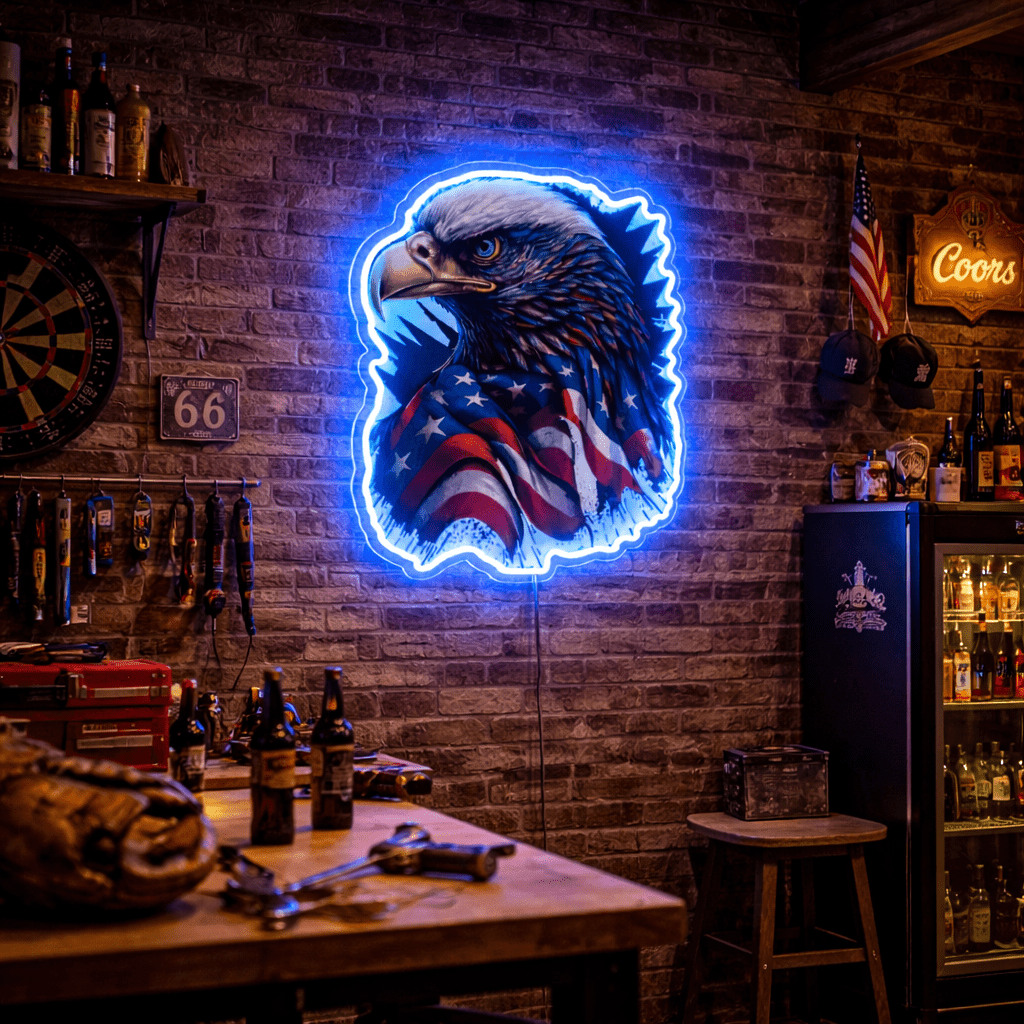 ShineNeon™ Patriotic American Eagle LED Sign - US Flag Wall Decor for Man Cave & Garage - Shineneon