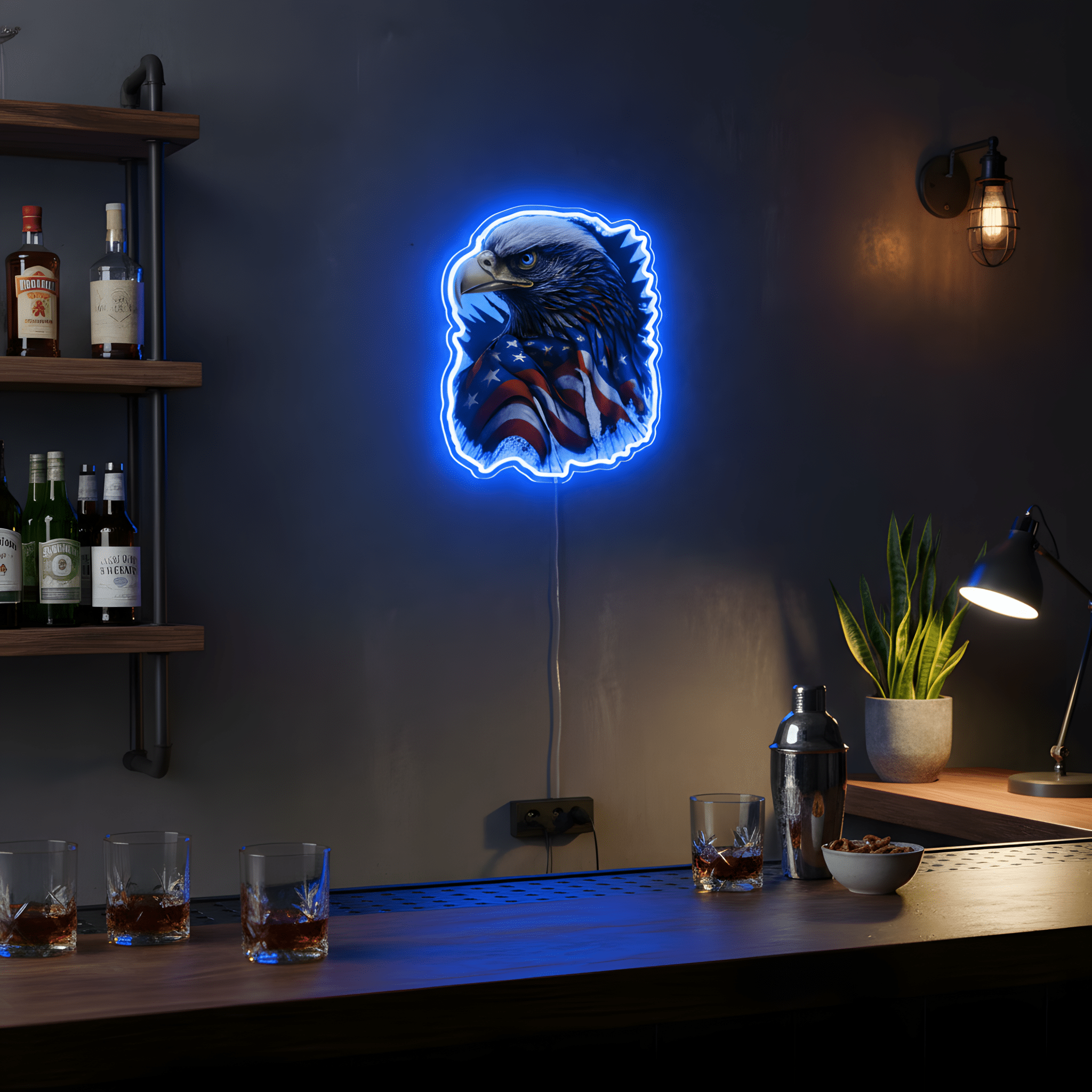 ShineNeon™ Patriotic American Eagle LED Sign - US Flag Wall Decor for Man Cave & Garage - Shineneon