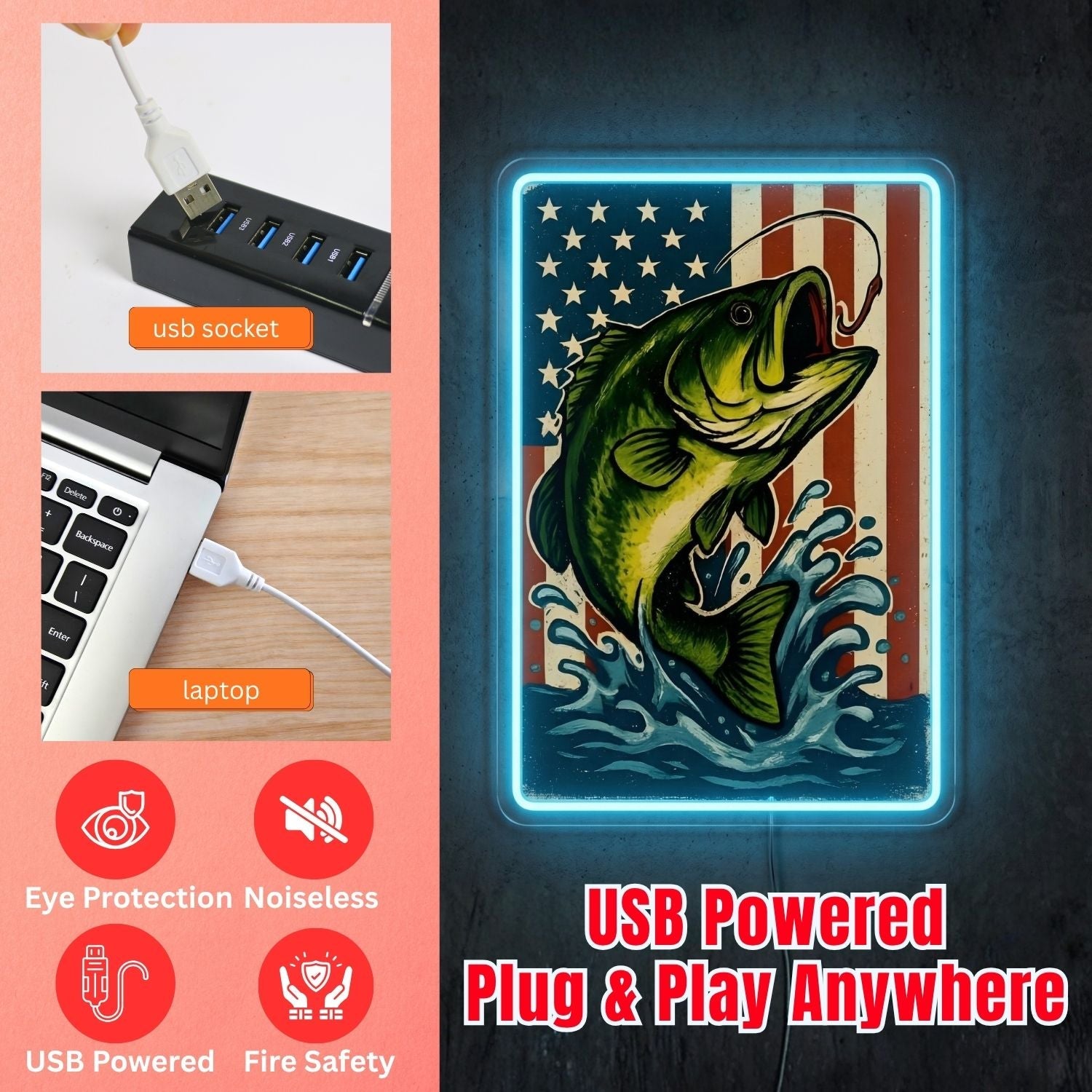 ShineNeon™ Patriotic Bass Flag neon sign USB Power - Shineneon
