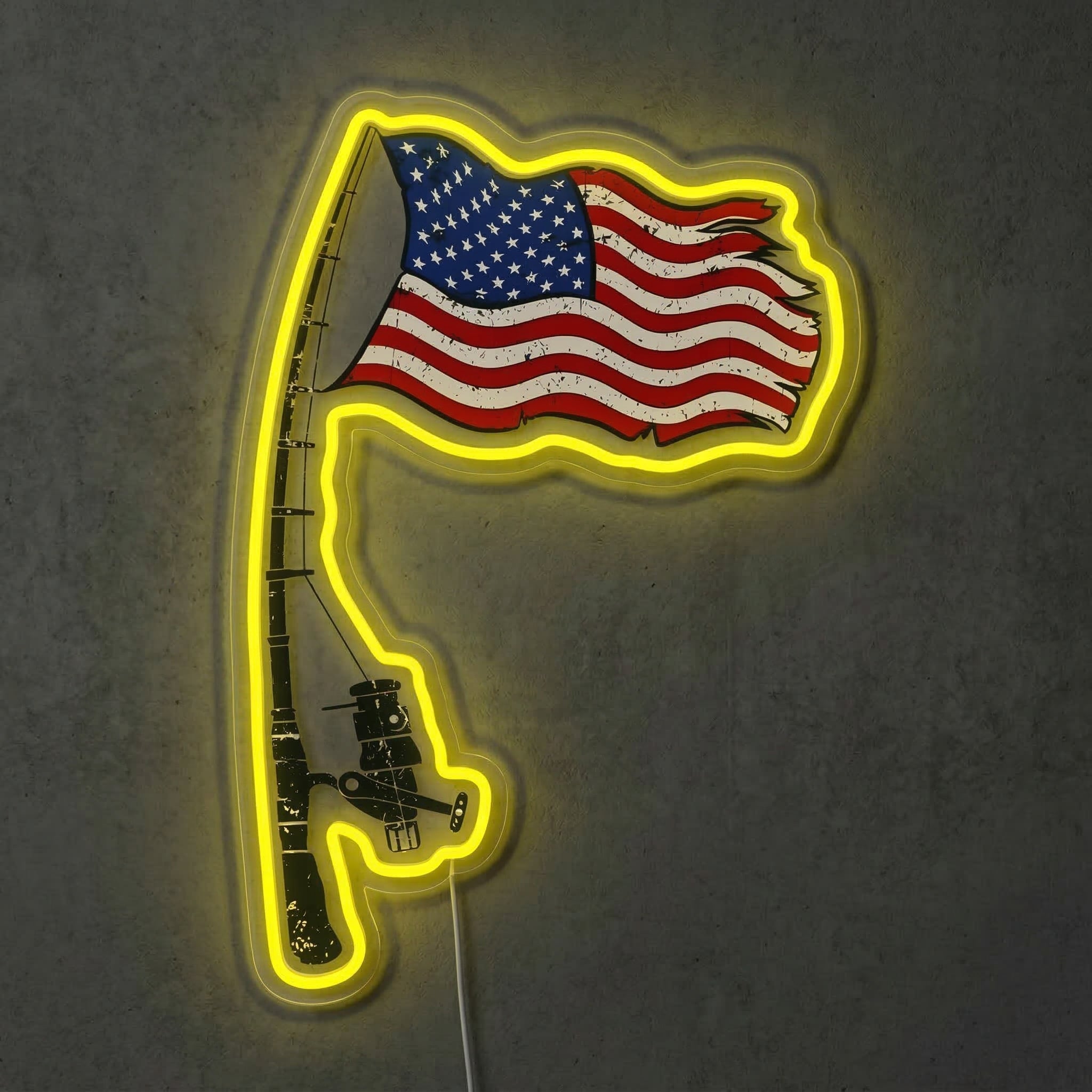 ShineNeon™ Patriotic Fishing Rod Neon Sign American Flag Bass Decor USB Powered Neon Sign - Shineneon