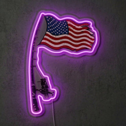 ShineNeon™ Patriotic Fishing Rod Neon Sign American Flag Bass Decor USB Powered Neon Sign - Shineneon