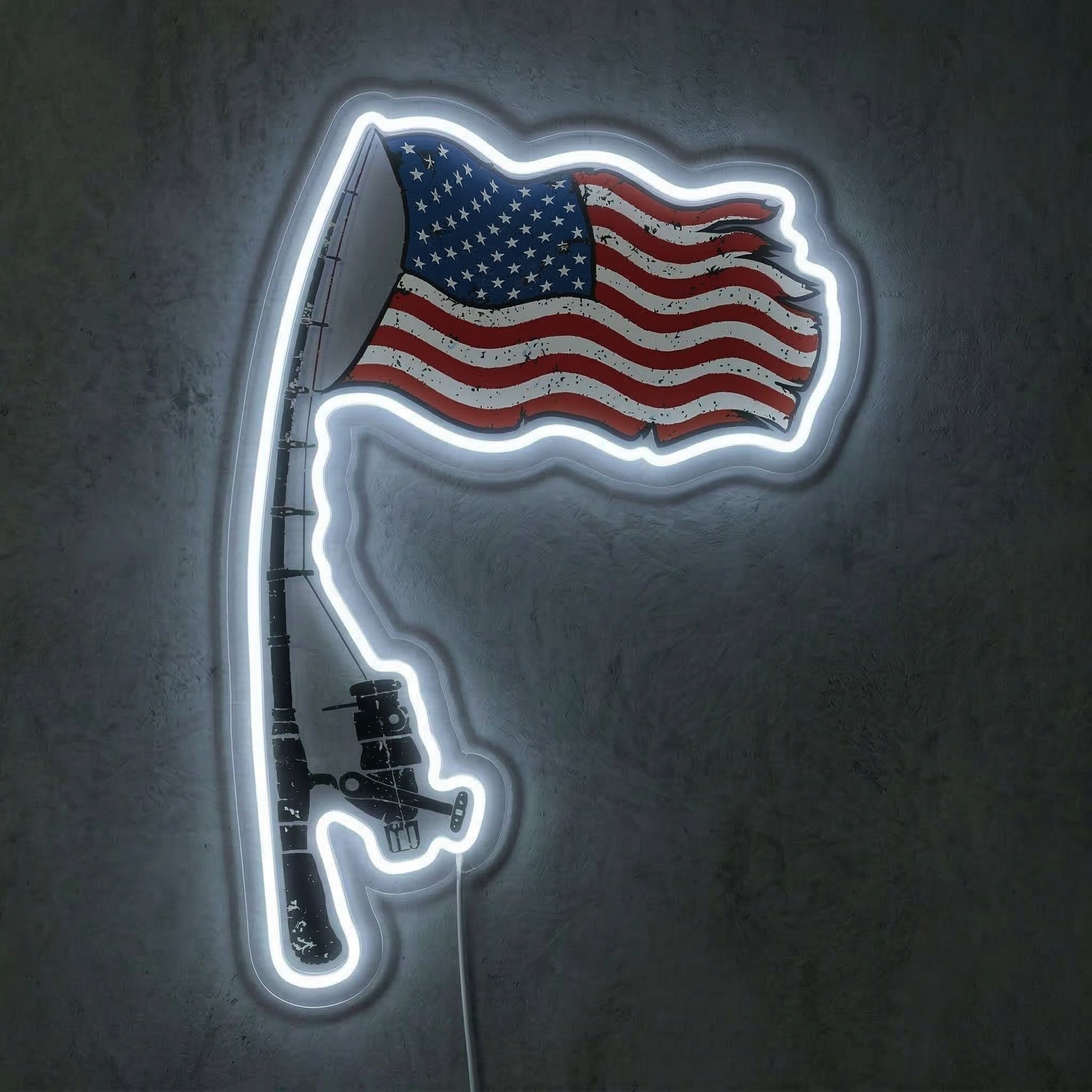 ShineNeon™ Patriotic Fishing Rod Neon Sign American Flag Bass Decor USB Powered Neon Sign - Shineneon