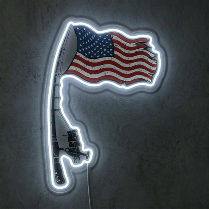 ShineNeon™ Patriotic Fishing Rod Neon Sign American Flag Bass Decor USB Powered Neon Sign - Shineneon