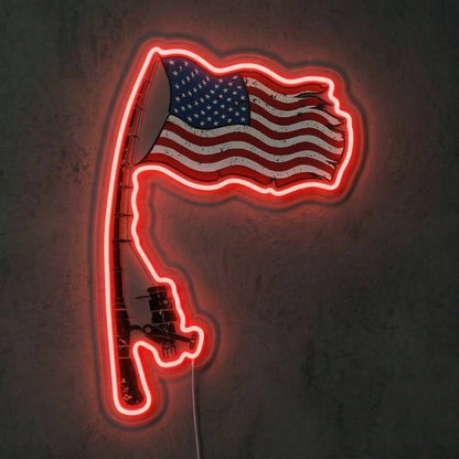 ShineNeon™ Patriotic Fishing Rod Neon Sign American Flag Bass Decor USB Powered Neon Sign - Shineneon