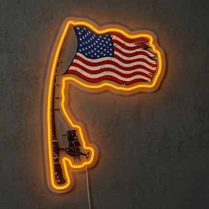 ShineNeon™ Patriotic Fishing Rod Neon Sign American Flag Bass Decor USB Powered Neon Sign - Shineneon