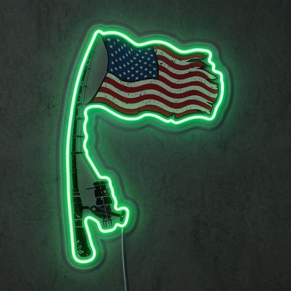 ShineNeon™ Patriotic Fishing Rod Neon Sign American Flag Bass Decor USB Powered Neon Sign - Shineneon